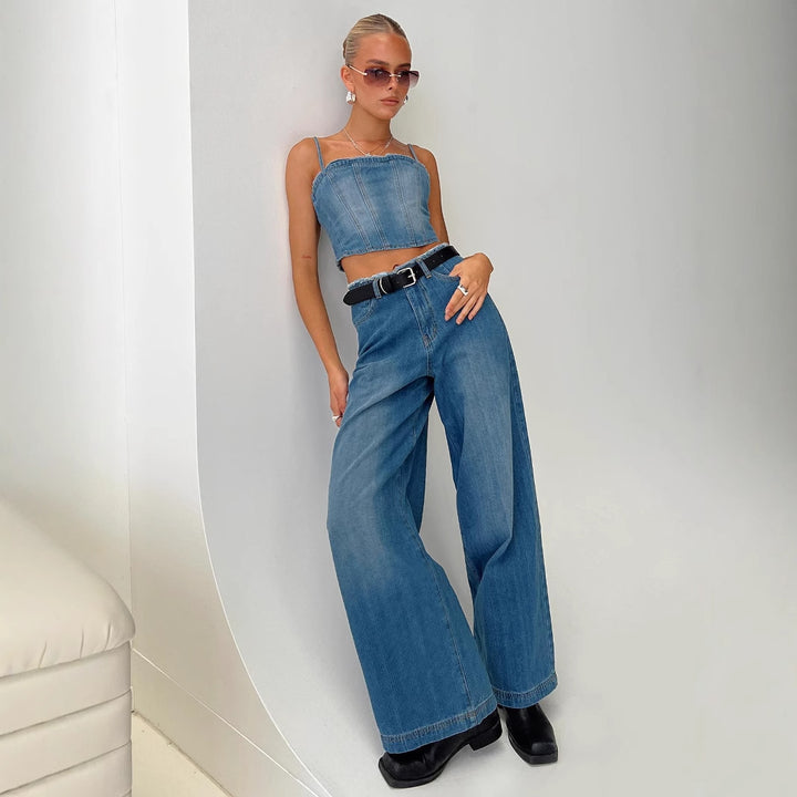 Dame brede High-Waist Jeans med frynset kant og elegant pasform Stilla