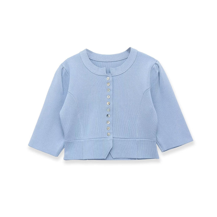 Dame elegant cardigan med fint ribmønster og dekorative knapper Skovae