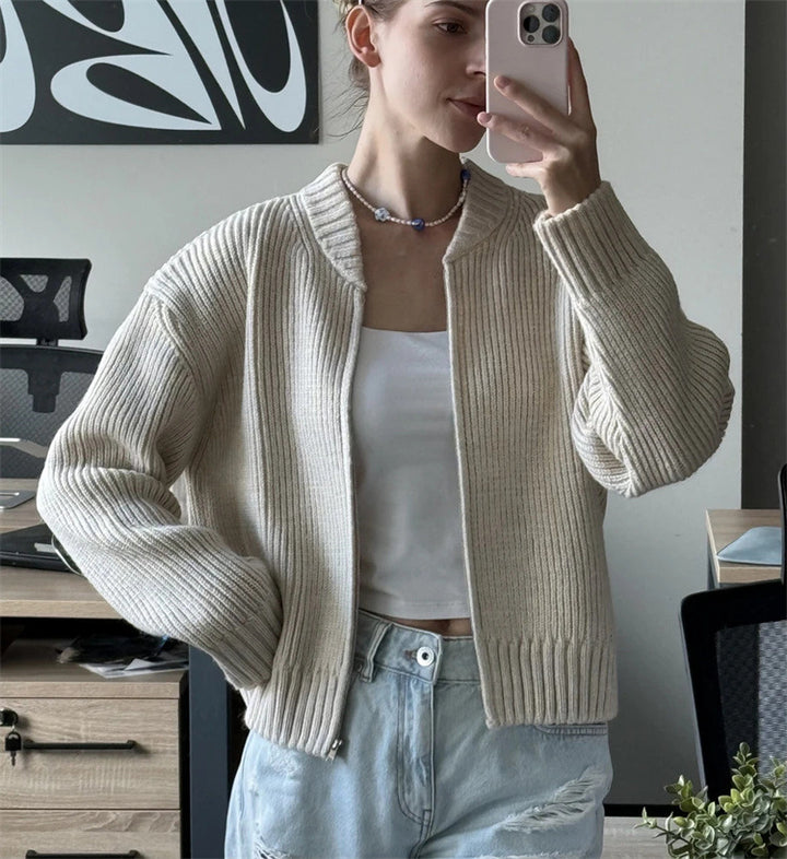 Kvinders afslappede strikket sweater med lynlås Stilla