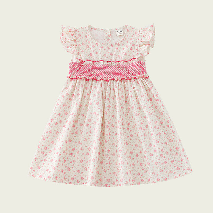 Pige Volangstoff Blomster Smocked Kjole Stilla