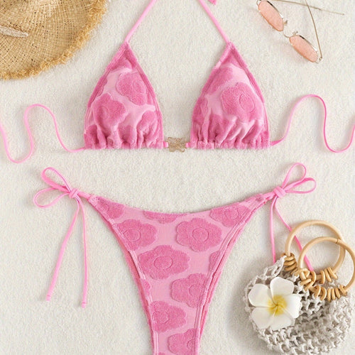 Dame bikini-sæt med raffineret blomsterdesign og justerbare stropper Skovae