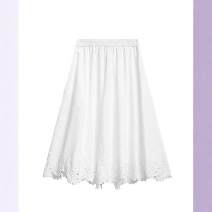Dame Elegant Maxiskørt med florale spidsede accenter og elastisk talje Stilla