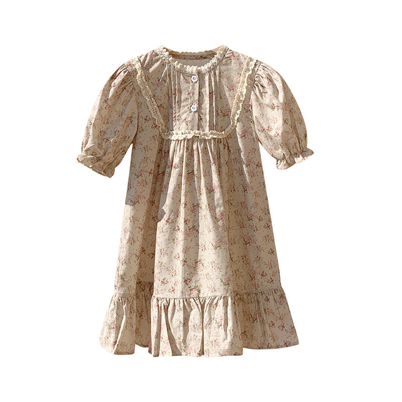 Pige Vintage Blomster Flæsedress Stilla