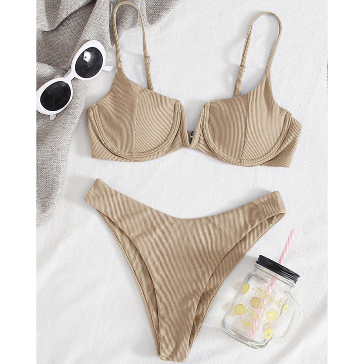 Dame Bikini-sæt med elegant Push-Up-top og højt skåret trusse Skovae