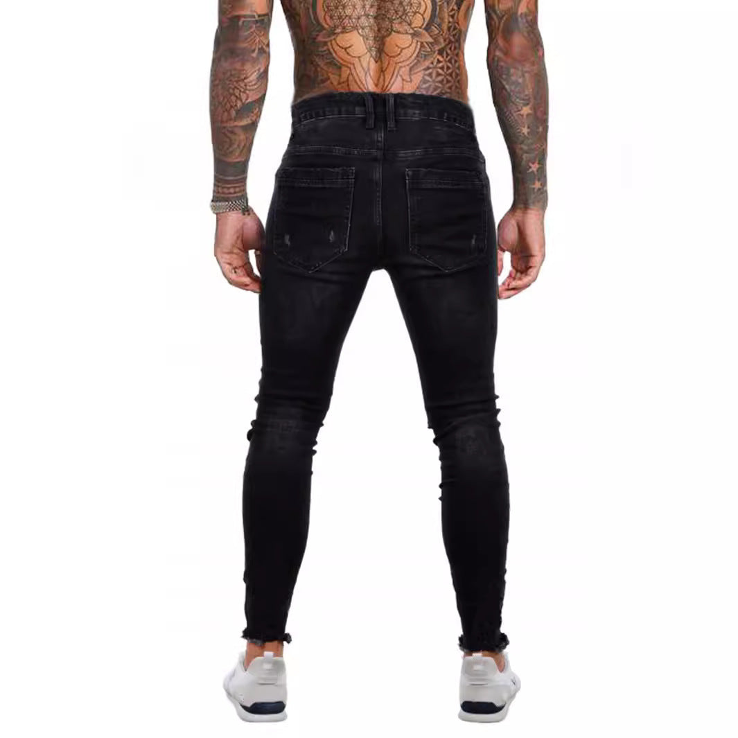 Herrer Ripped Skinny Jeans med høj talje og moderne nedbrydnings-effekter Stilla