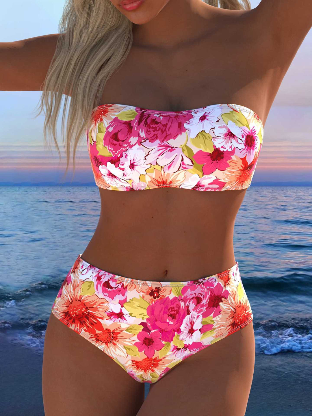 Dame Bandeau Bikini-sæt med dyreprint og høj talje Skovae