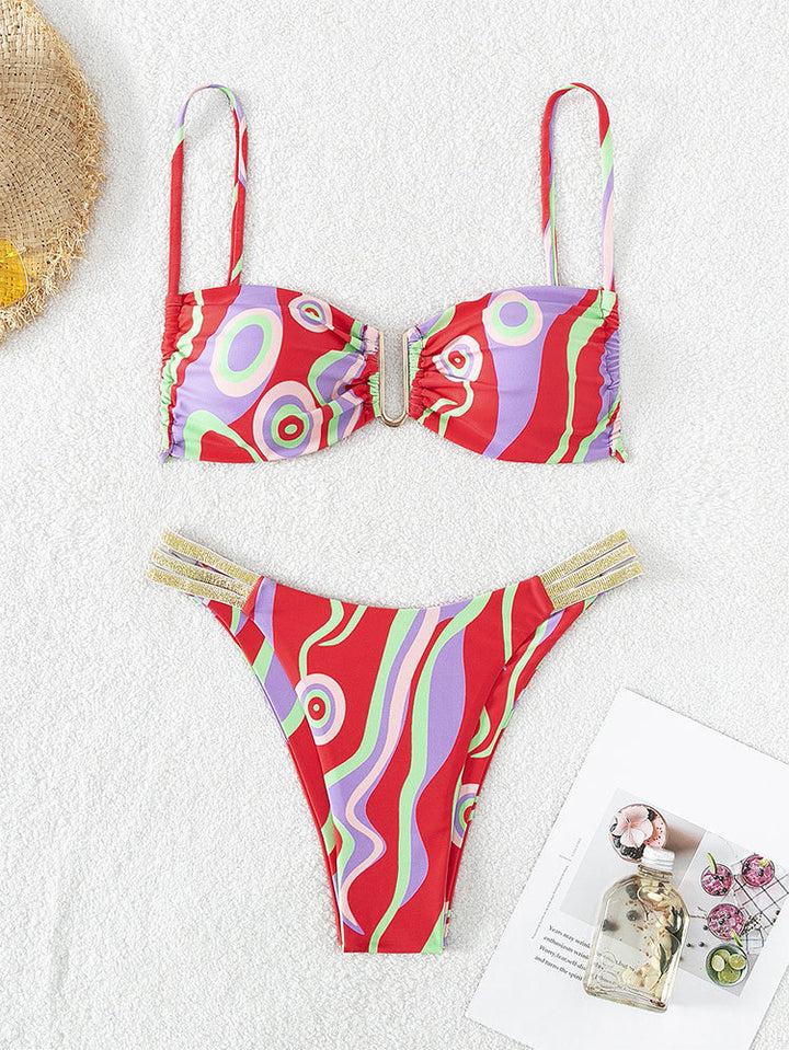 Dame Push-Up-bikini med justerbare stropper og elegante guldaccenter Skovae