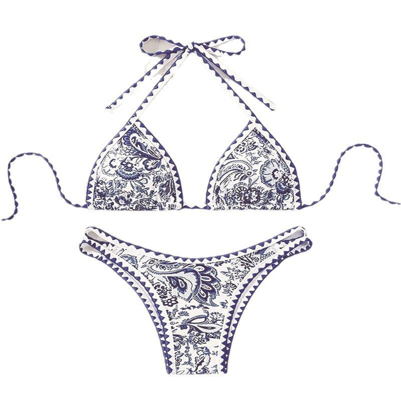 Dame Triangel-Bikini med raffineret mønster og justerbare stropper Stilla