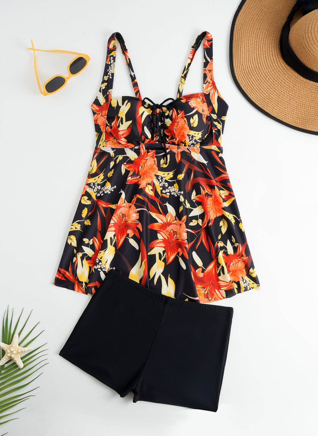 Dame Tankini med blomster Overtøj og behagelige Shorts Skovae