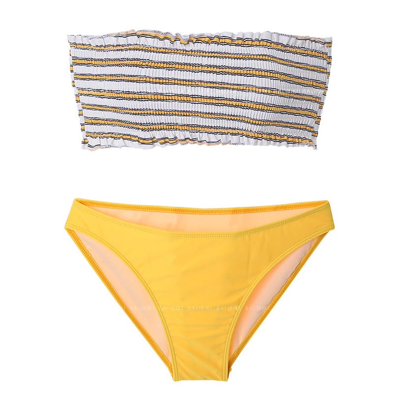Dame Bandeau-bikini-sæt med dekorativt flæse-design og højt skåret bottom Skovae