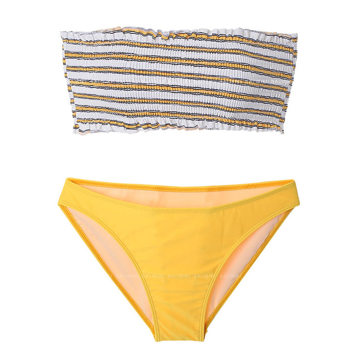 Dame Bandeau-bikini-sæt med dekorativt flæse-design og højt skåret bottom Skovae