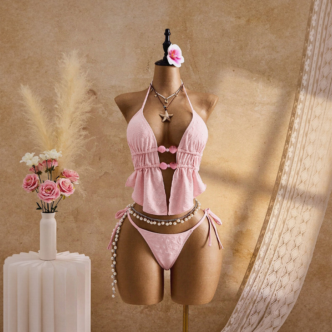 Dame Triangel-Bikini med luftig flæse Skovae