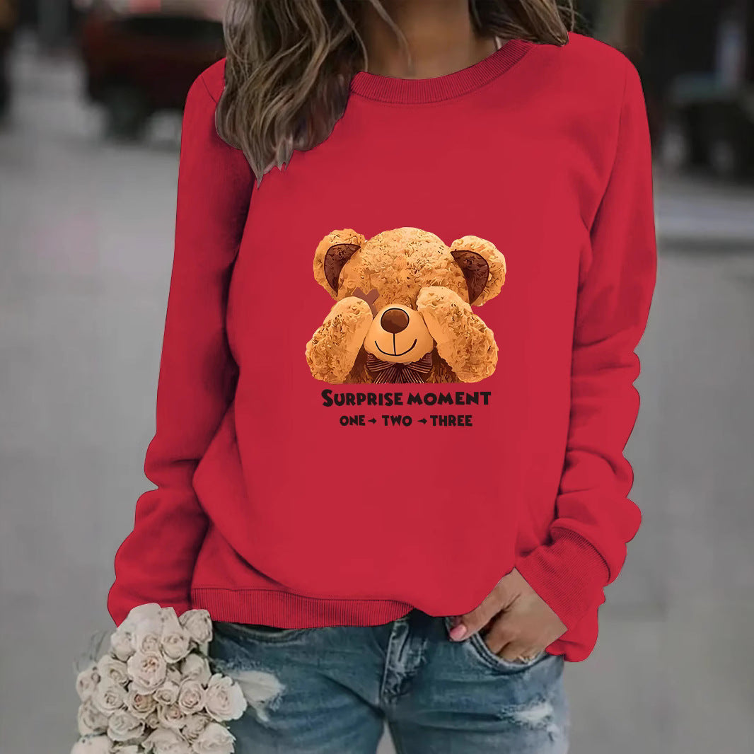 Dame sweatshirt med sødt bjørnedesign og moderne bogstaver Skovae
