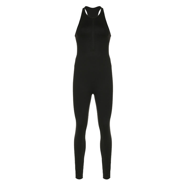 Damen Sportlicher einteiliger Bodysuit mit hohem Kragen und Reißverschluss Skovae