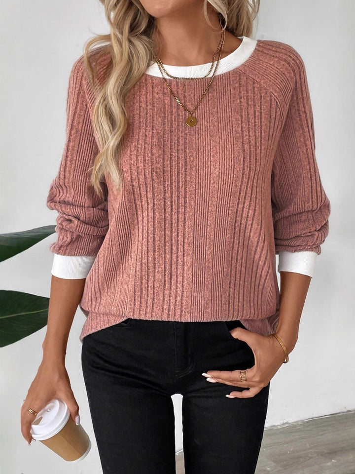 Damer casual sweater med optimal rib strikdesign og kontrasterende kant Stilla