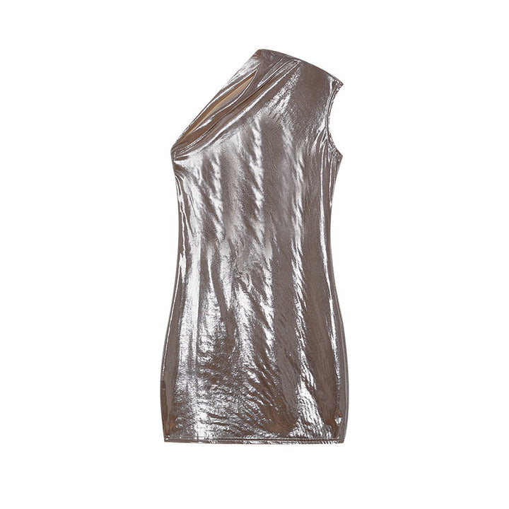 Dame Metallic asymmetrisk Shift-kjole Stilla
