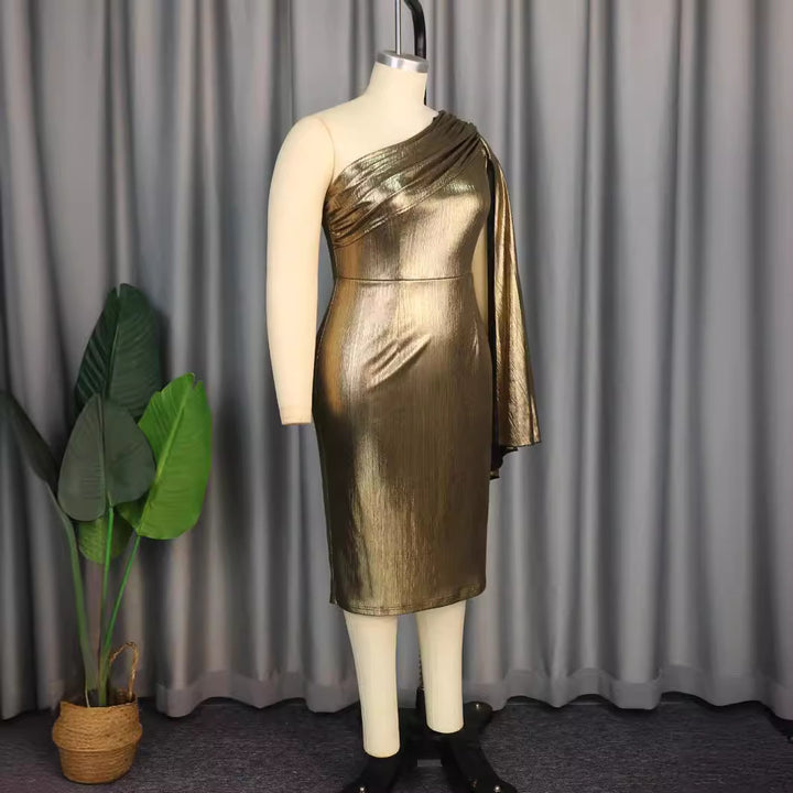 Damer Glamourøst One-Shoulder Aftenkjole med skinnende stof Skovae