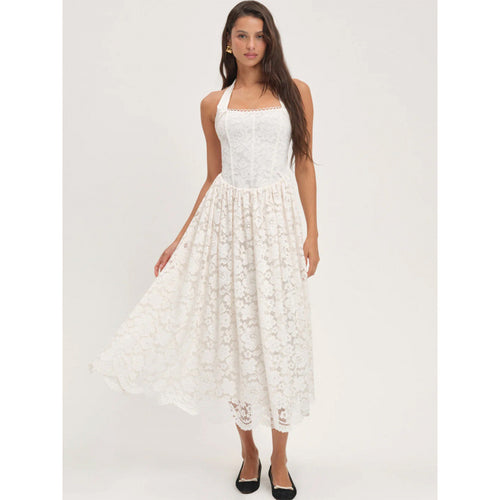Damen luftiges Sommerkleid mit romantischem Spitzenoberteil und elastischem Taillenbund Skovae