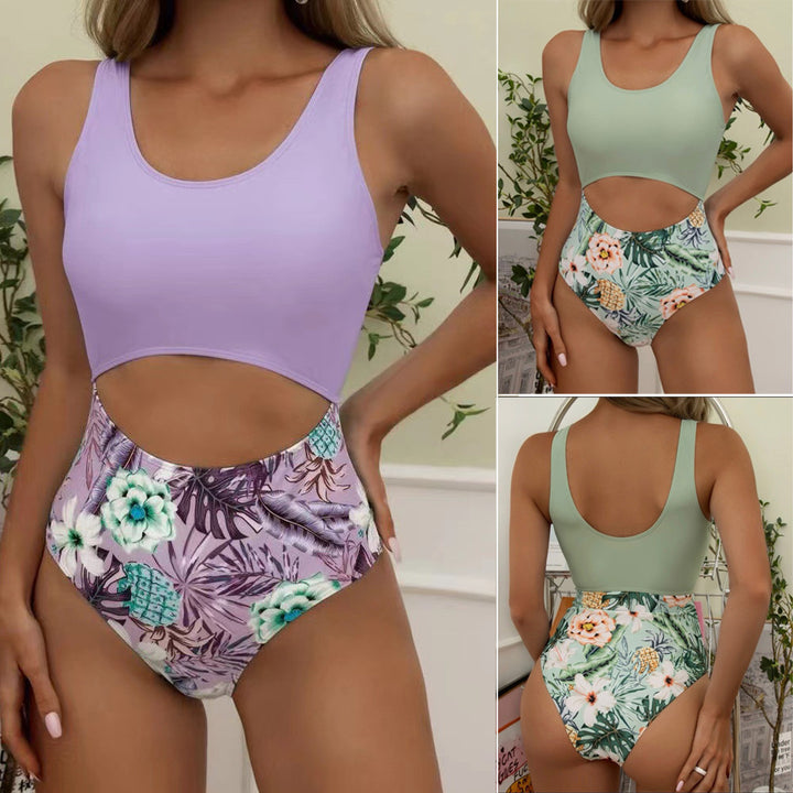 Dame Én-delt Badedragt med trendy Crop-Top og floralt Design Stilla