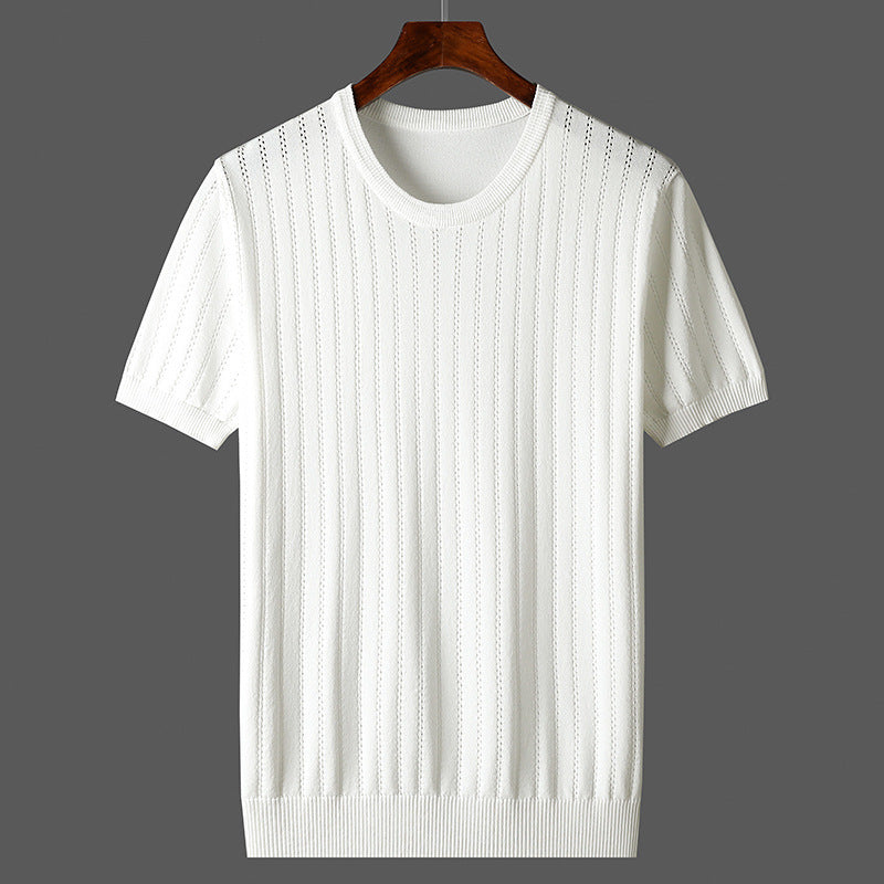 Damen Kurzarm Strickoberteil mit feinem Liniendesign und komfortablem Schnitt Skovae