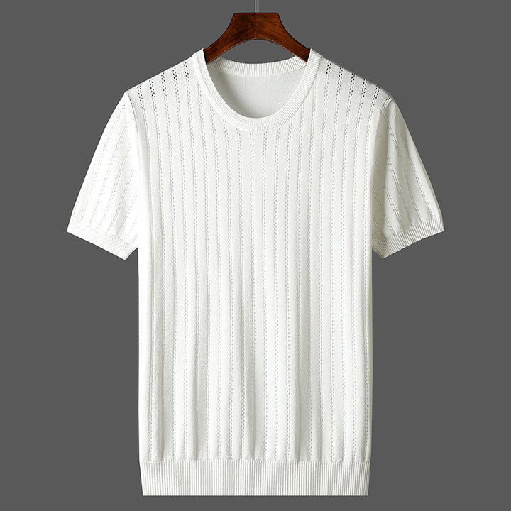 Damen Kurzarm Strickoberteil mit feinem Liniendesign und komfortablem Schnitt Skovae