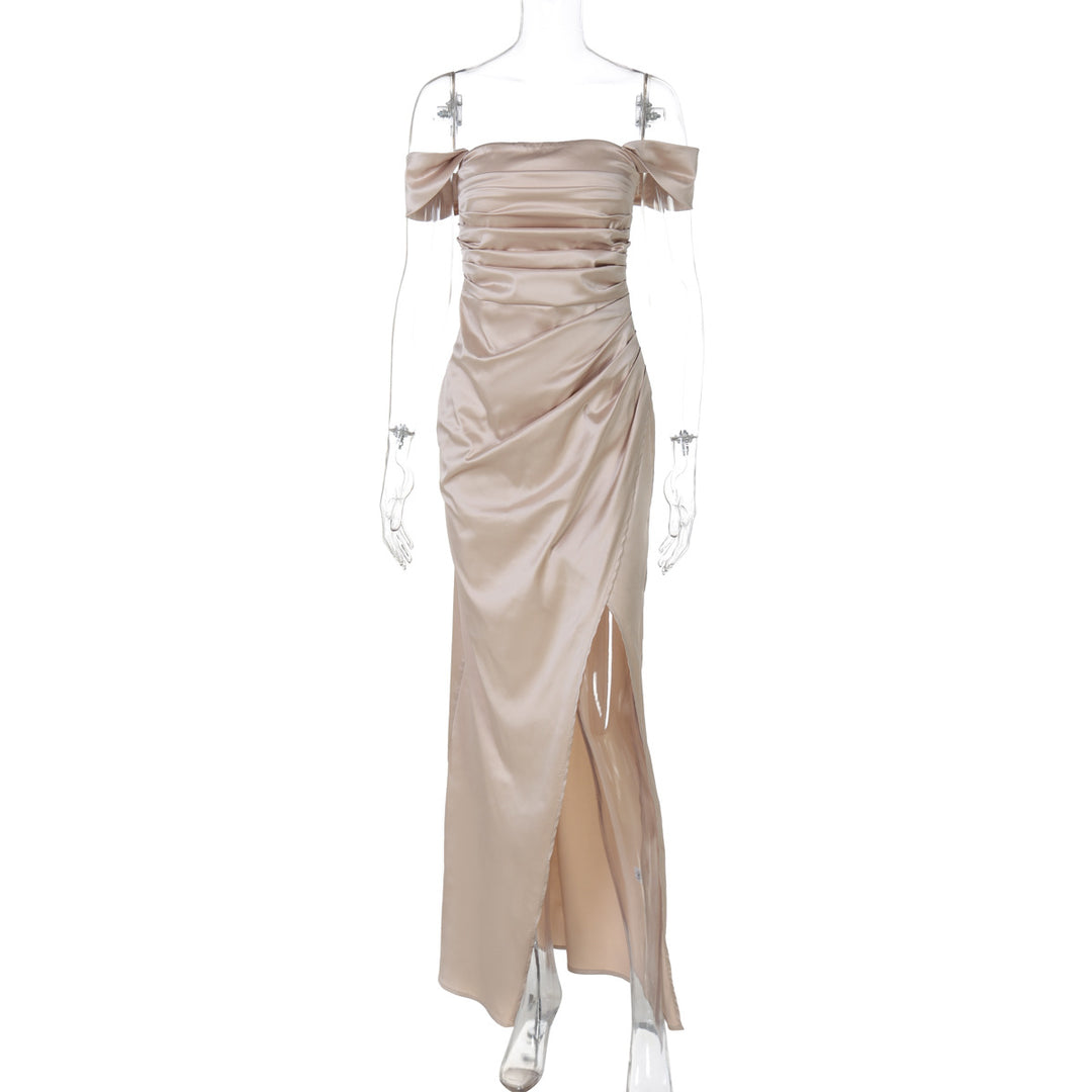 Dame Off-Shoulder Maxikjole med elegant rynkning og sideudslet Stilla
