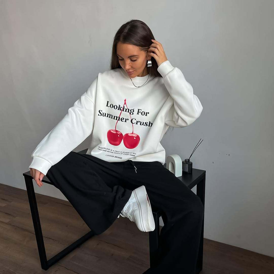 Stilla | Pullover Sweatshirt Plus Size Fit Grafikdruck Bomuldsblanding Rund halsudskæring