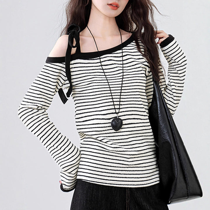 Damer Off-Shoulder Top med Moderne Stribet Design Stilla