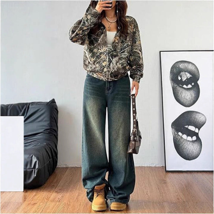 Kvinders hættejakke med camouflage mønster og løs pasform Stilla