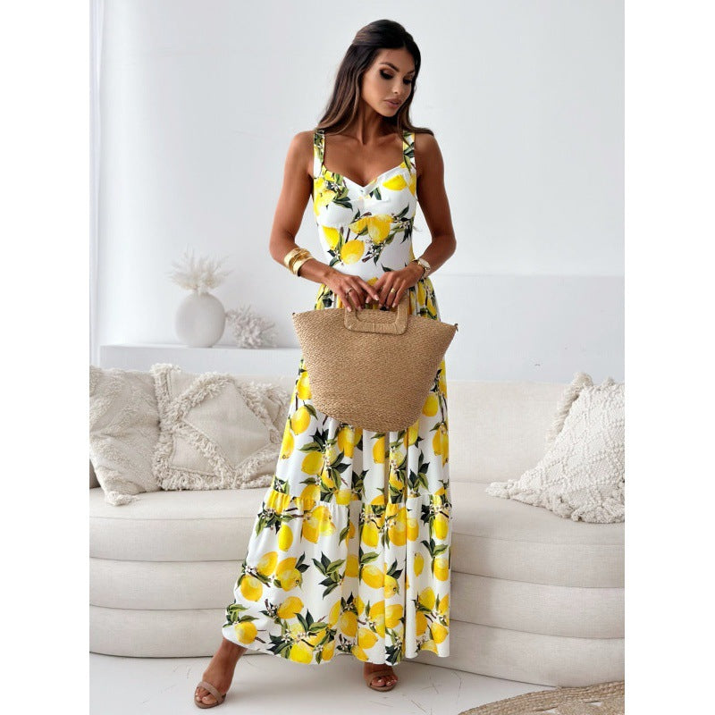 Dame Floral Print Højslids Maxikjole Stilla