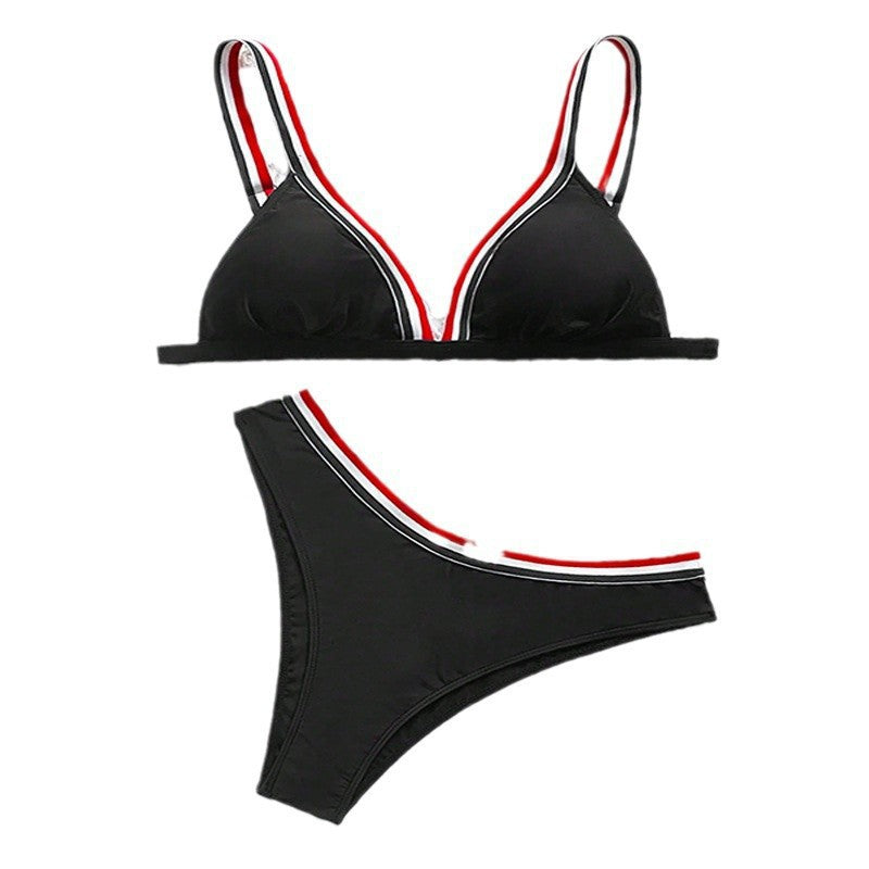 Dame triangel-bikini med sportslige stribe detaljer Skovae