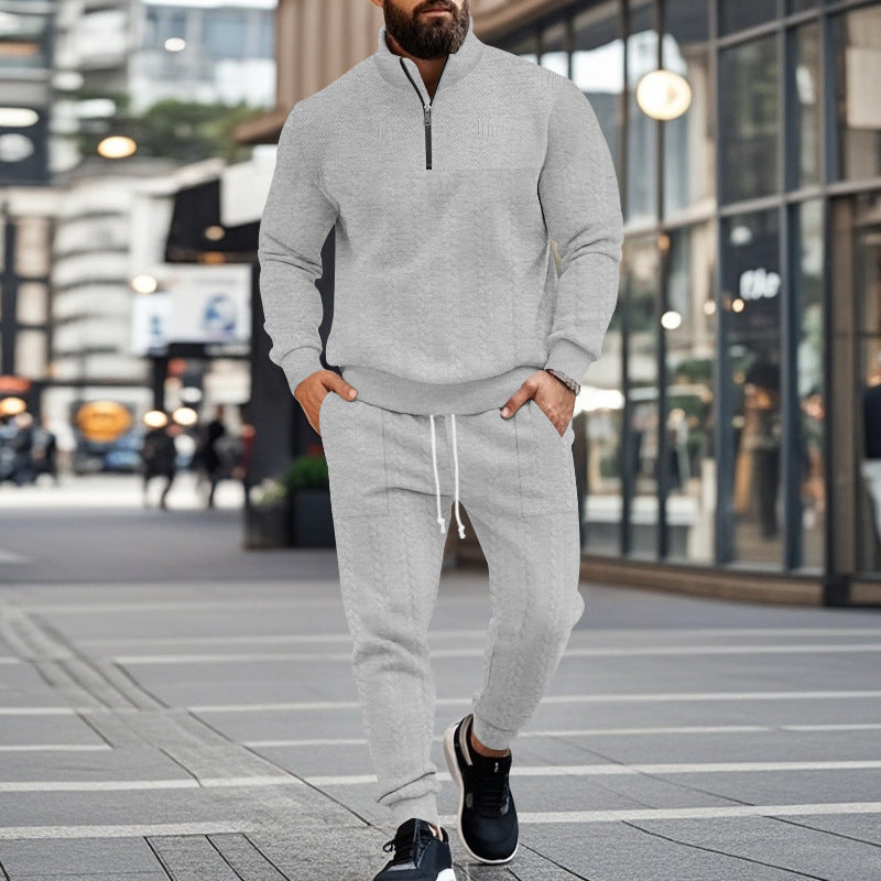 Herrer fritids-joggingdragt i blødt strikstof med moderne lynlås Stilla
