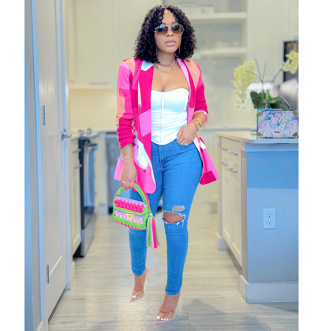 Dame Mode Blazer i Colorblock-design Stilla
