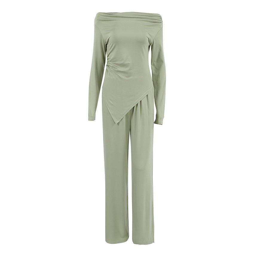 Dame jumpsuit med off-shoulder design og elegant draperet stof Stilla
