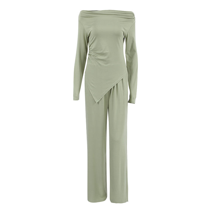 Dame jumpsuit med off-shoulder design og elegant draperet stof Stilla