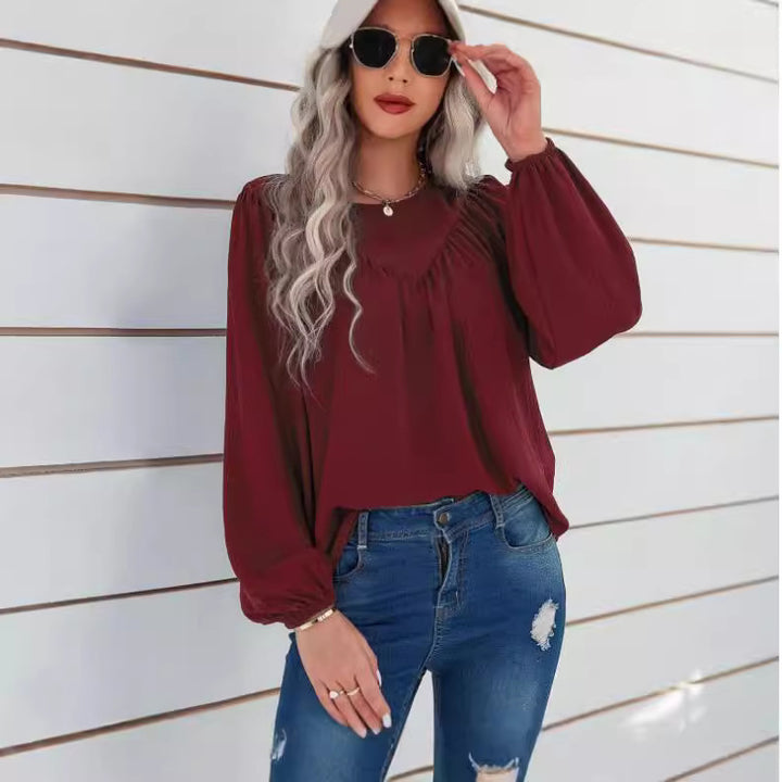 Dame Elegant og afslappet bluse skjorte med puffærmer Stilla