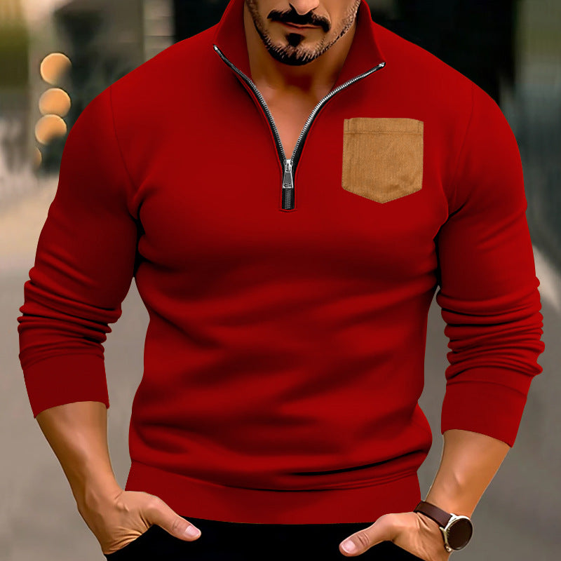 Herrer sweater med halv lynlås og moderne brystlomme Stilla