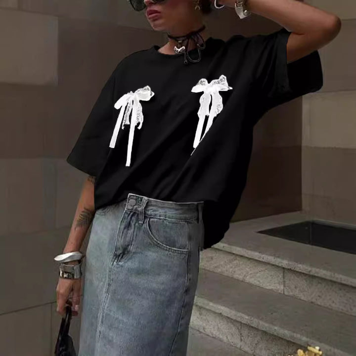 Dame T-shirt med legende sløjfedetaljer Stilla