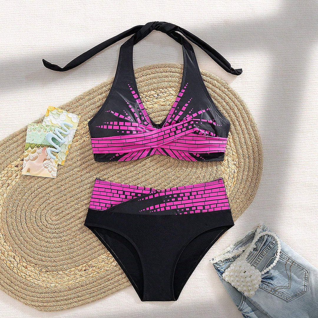 Dame triangel bikini med moderne snit og grafisk design Skovae