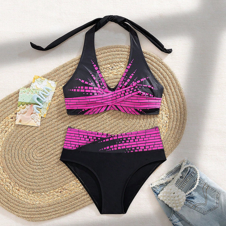 Dame triangel bikini med moderne snit og grafisk design Skovae