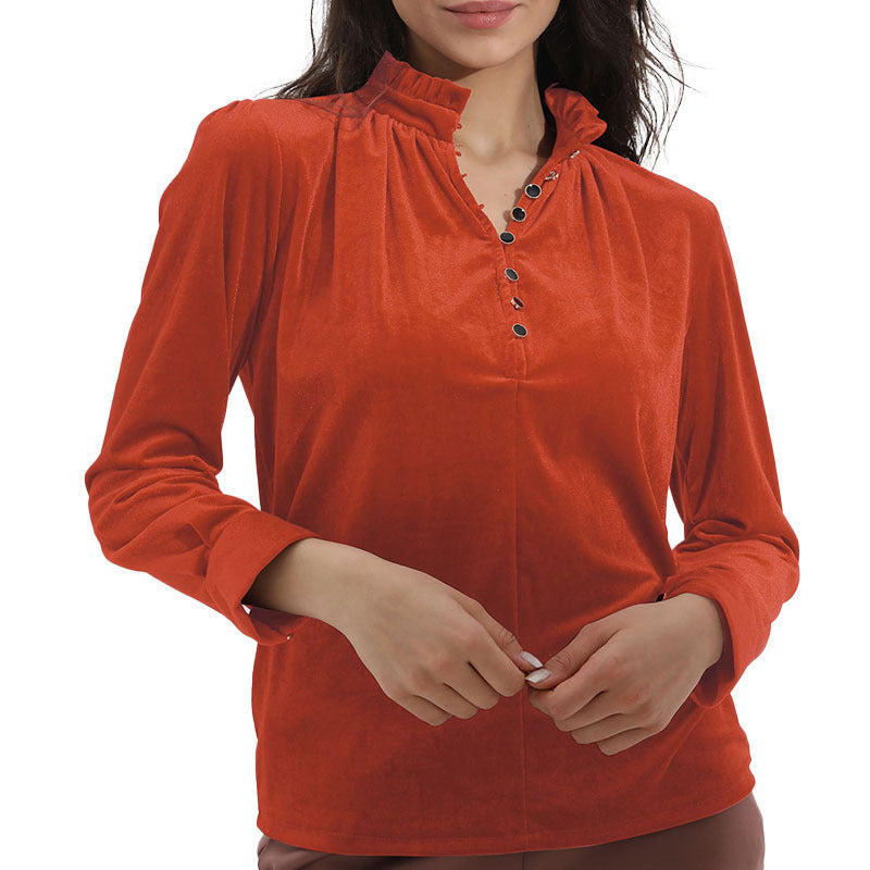 Dame Elegant top med ruffles detaljer og knaplukning Stilla