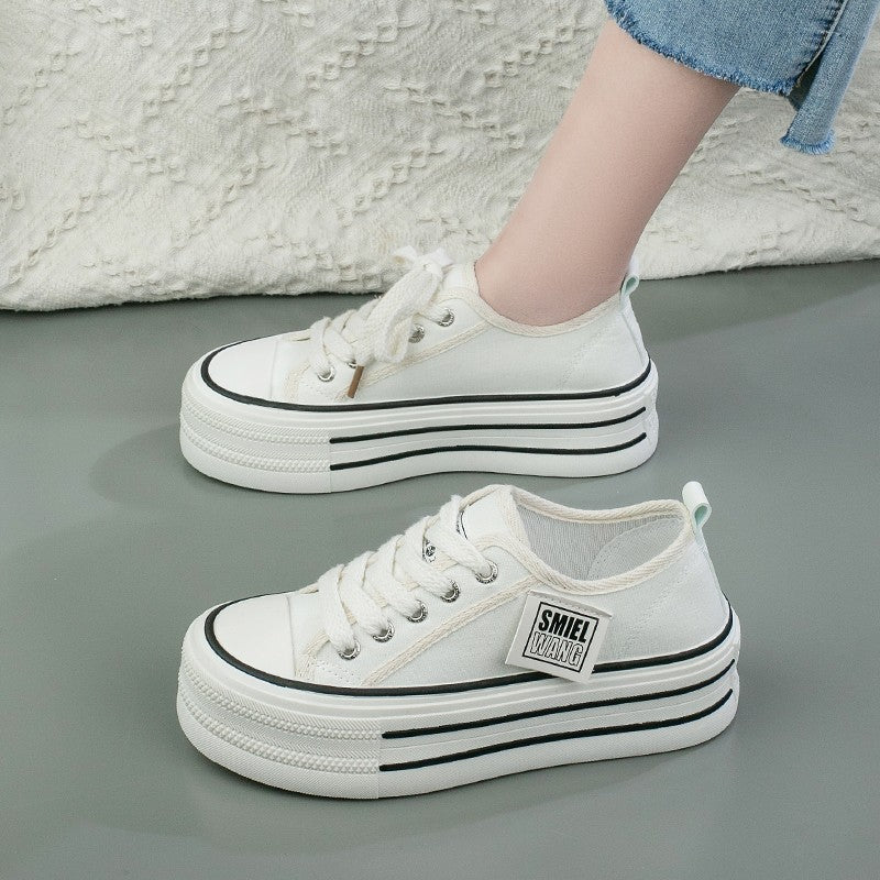 Dame Plateau Sneakers med klassisk Canvas-overdel og tyk sål Stilla