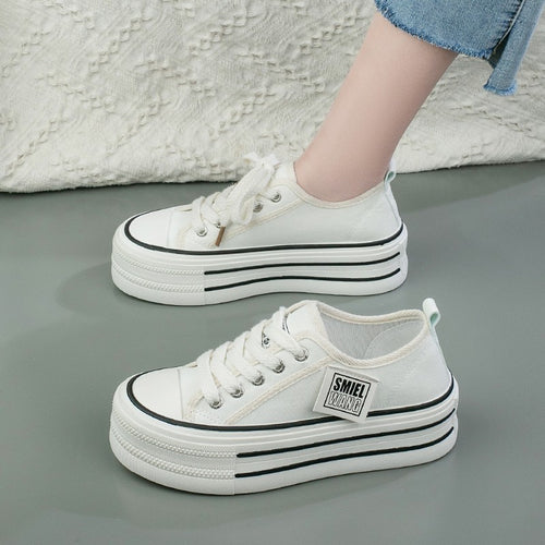 Dame Plateau Sneakers med klassisk Canvas-overdel og tyk sål Stilla