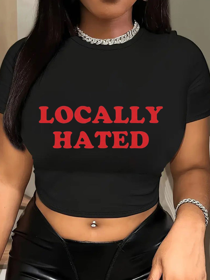 Dame Crop-T-Shirt med muntert kirsebærmotiv Skovae