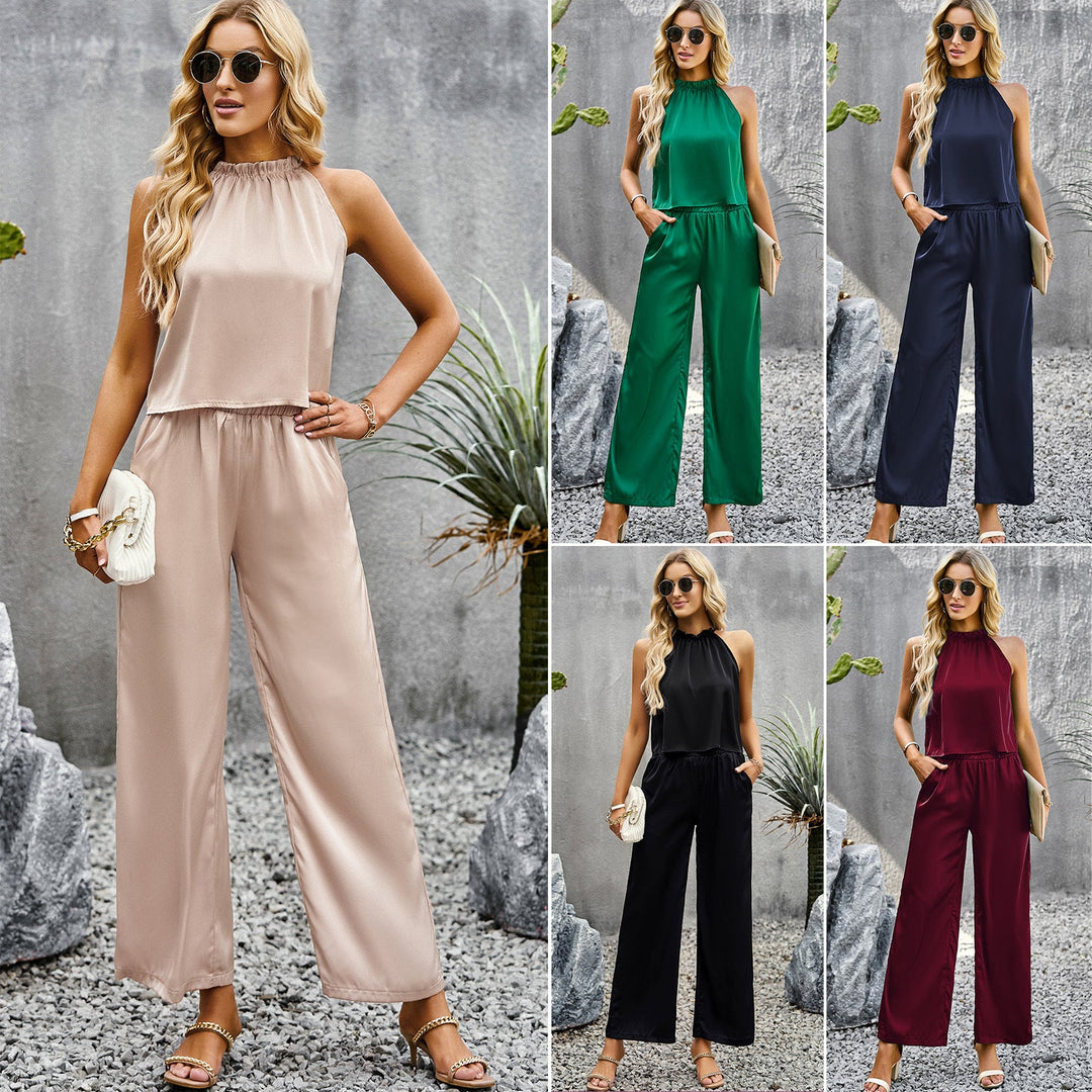 Dame Elegant Jumpsuit med Udringet Ben og Høj Krave Skovae