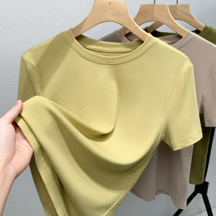 Dame Basic T-Shirt lavet af kvalitets ribmateriale med figursyget snit Stilla