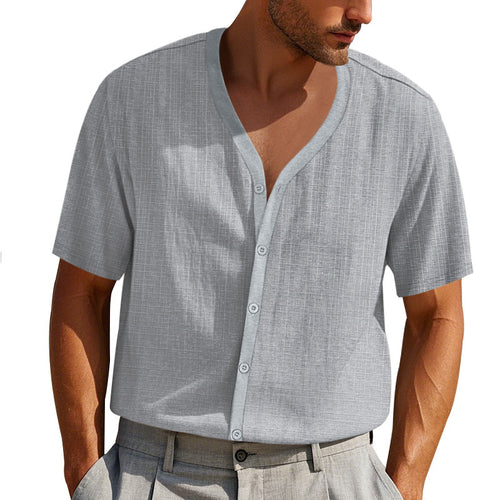 Herrer Kortsleeve Henley Skjorte med moderigtigt V-udskæring og struktureret design Stilla