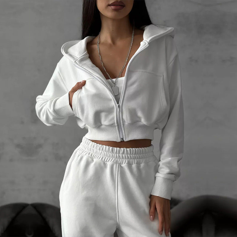Kvinders sporty cropped jakke og bukser sæt Skovae