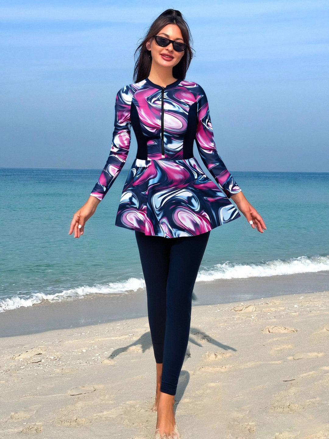 Dame fashionabel strand-surfedragt med figursyet nederdel Skovae
