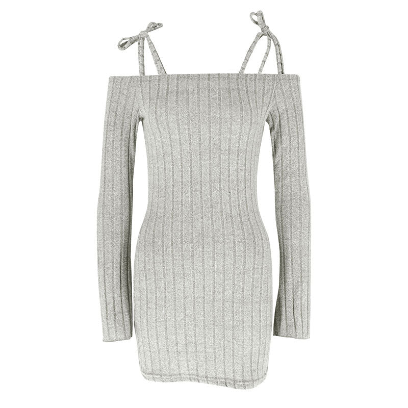 Damer Off-Shoulder Minikjole med volangdetaljer og fint ribstrik Skovae